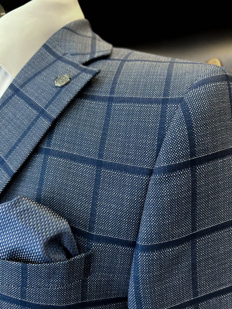 Костюм MAZALTOVMAN 3-ка премиум Темно-голубой в клетку