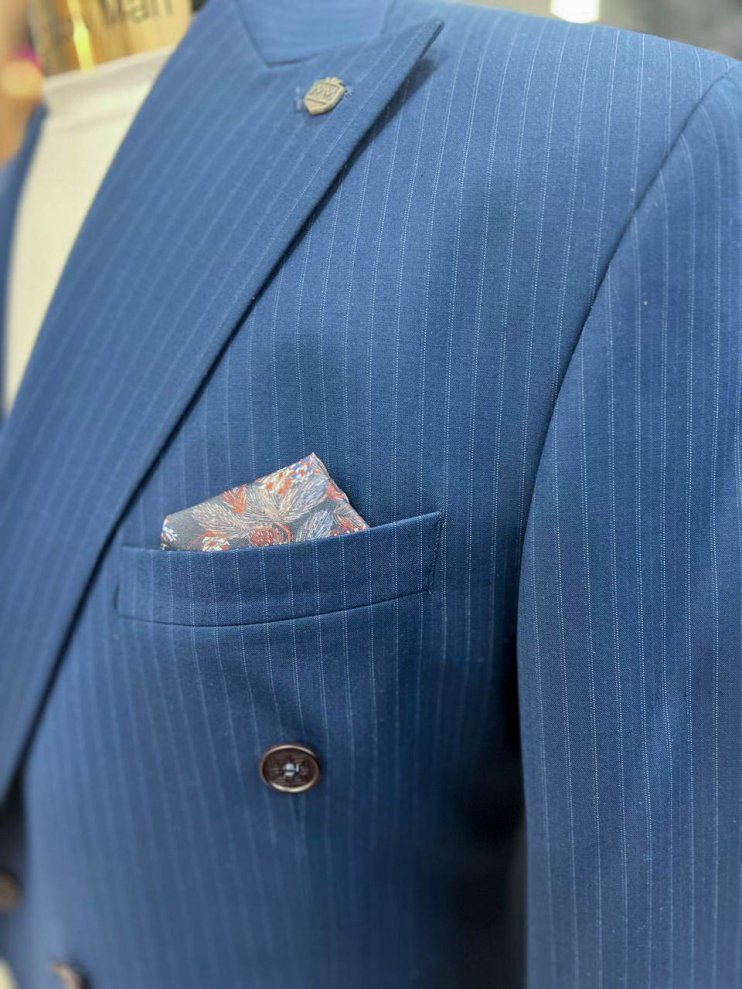 Костюм MAZALTOVMAN премиум 2-ка двубортный Синий в полоску