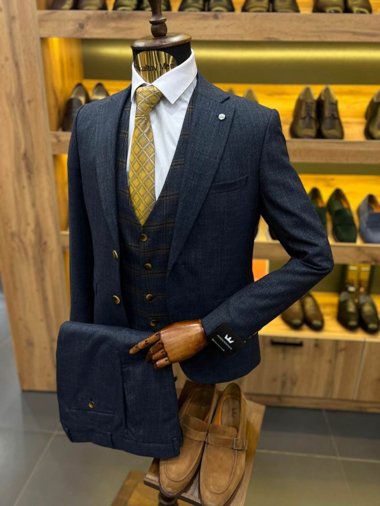 Костюм MAZALTOVMAN 3-ка премиум Синий фактурный комбинированный