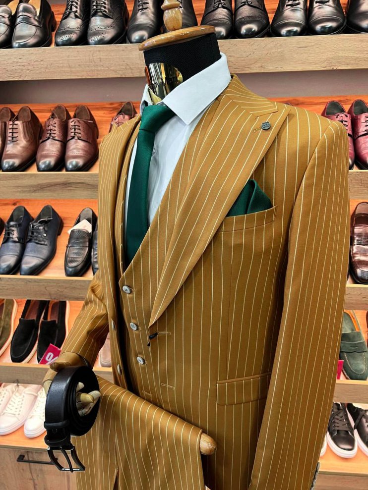 Костюм MAZALTOVMAN 3-ка премиум Горчичный в полоску